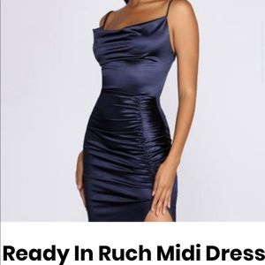 Midi Navy Ruched Cocktail Dress
